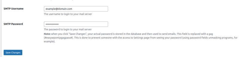 Easy WP SMTP plugin in settings username and password